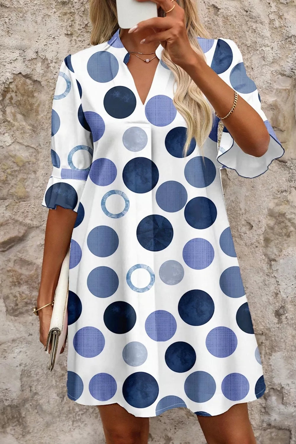 Polka Dot Print Flounced Half Sleeve Casual Vacation Style Mini Dress