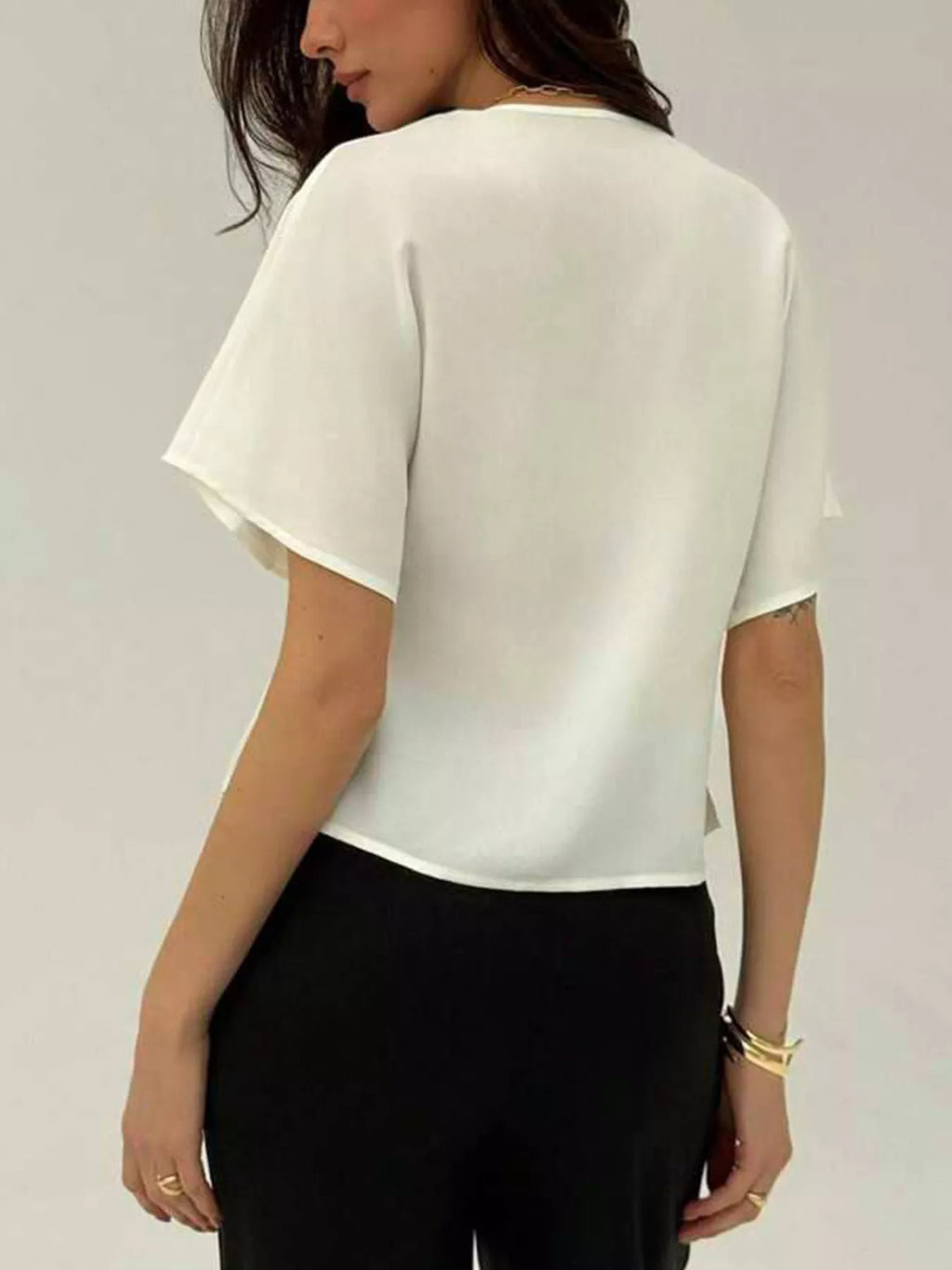 V-Neck Button-Up Short Sleeve Shirt