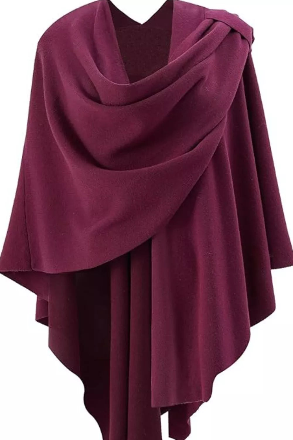 Draped Knitted Split Cape Shawl with Strap