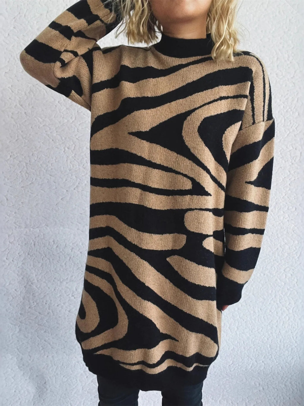 Oversized Zebra Print Long Sleeve Sweater