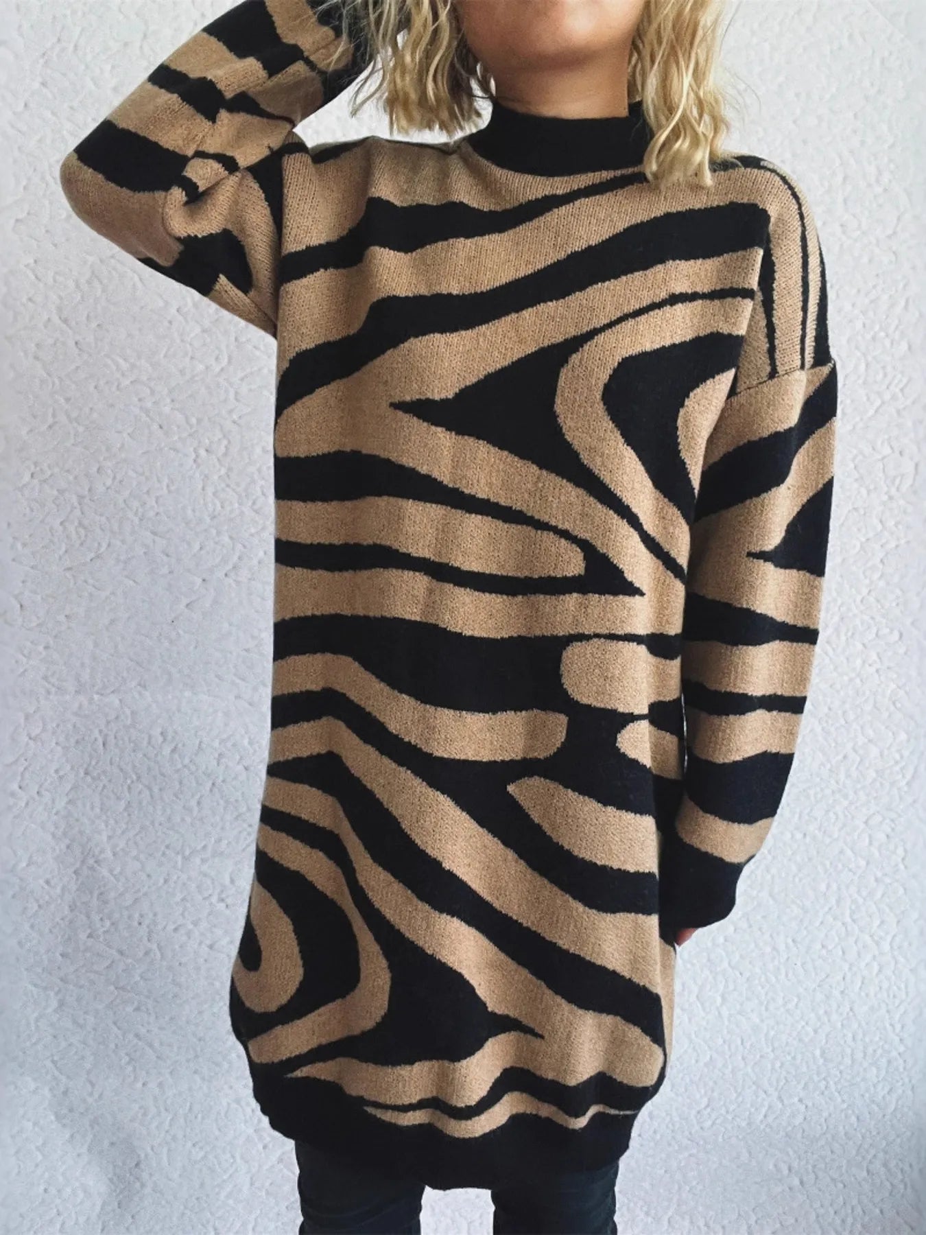 Oversized Zebra Print Long Sleeve Sweater