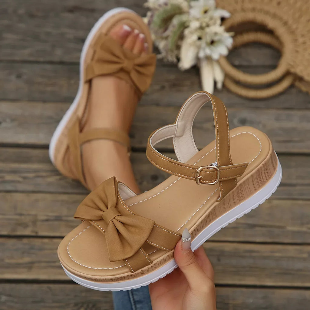 Bow Open Toe Wedge Sandals