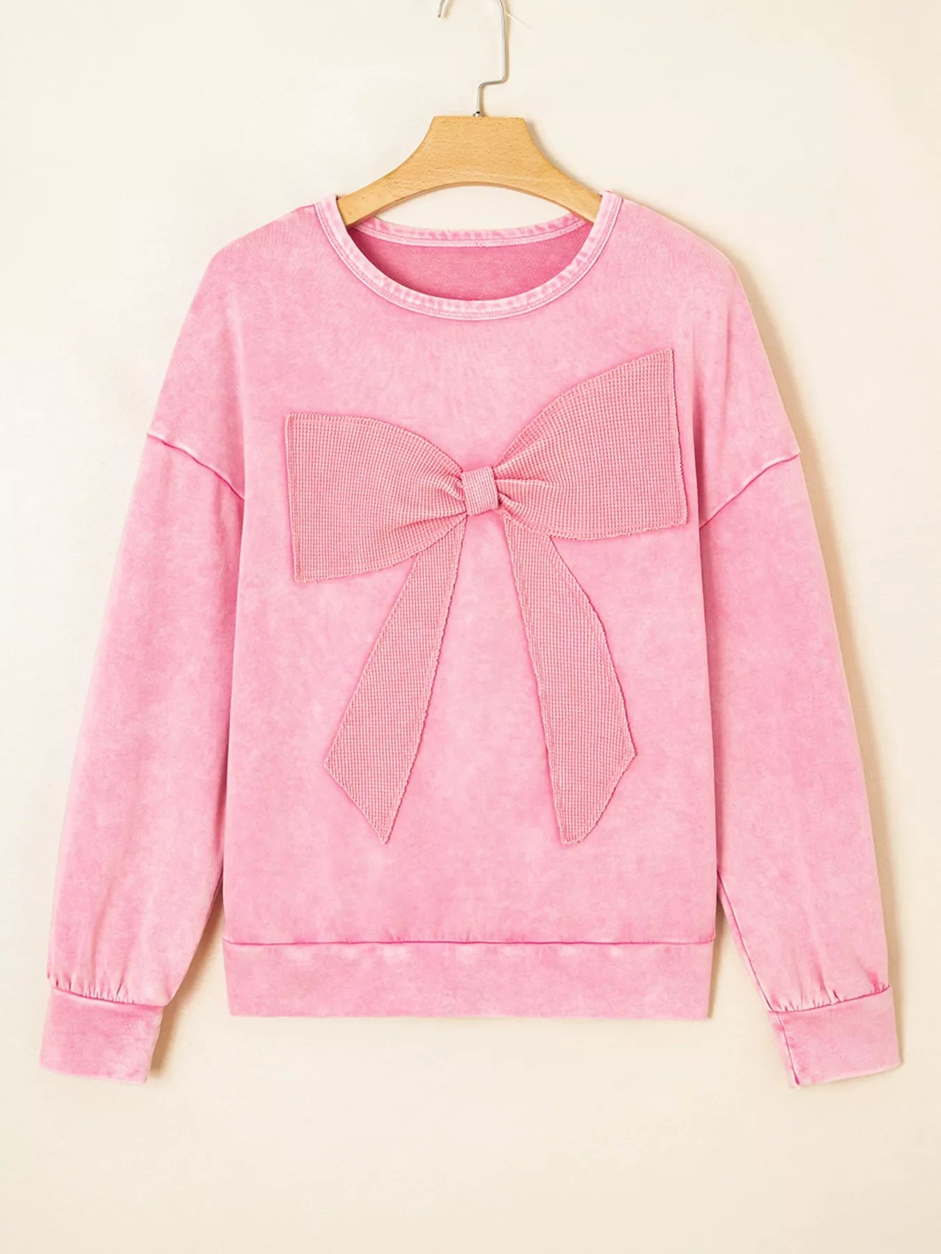 Mineral Wash Bow Patchwork Sweatshirt