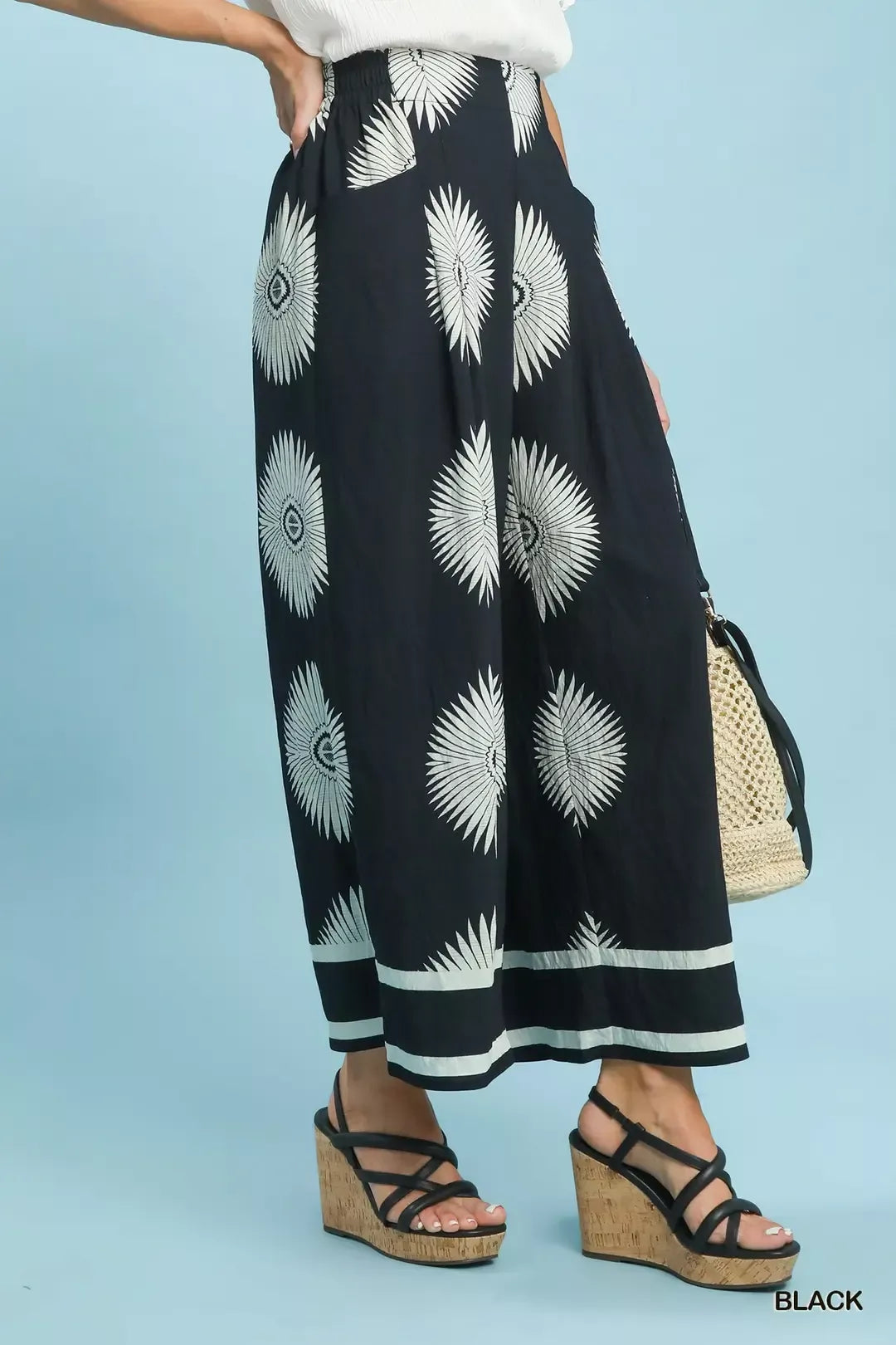 Umgee Abstract Border Print Wide Leg Pants