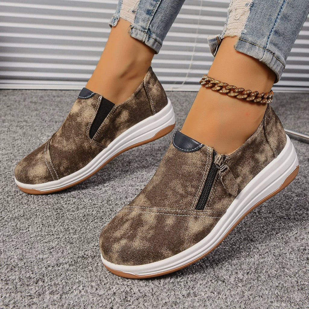 Zip Detail Round Toe Slip-Ons
