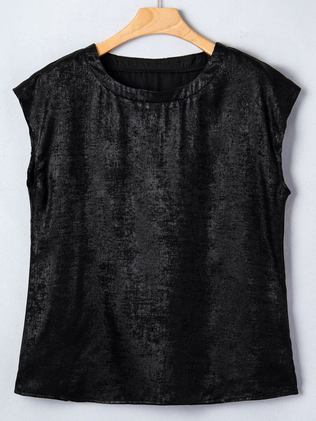 Metallic Round Neck Cap Sleeve Tee