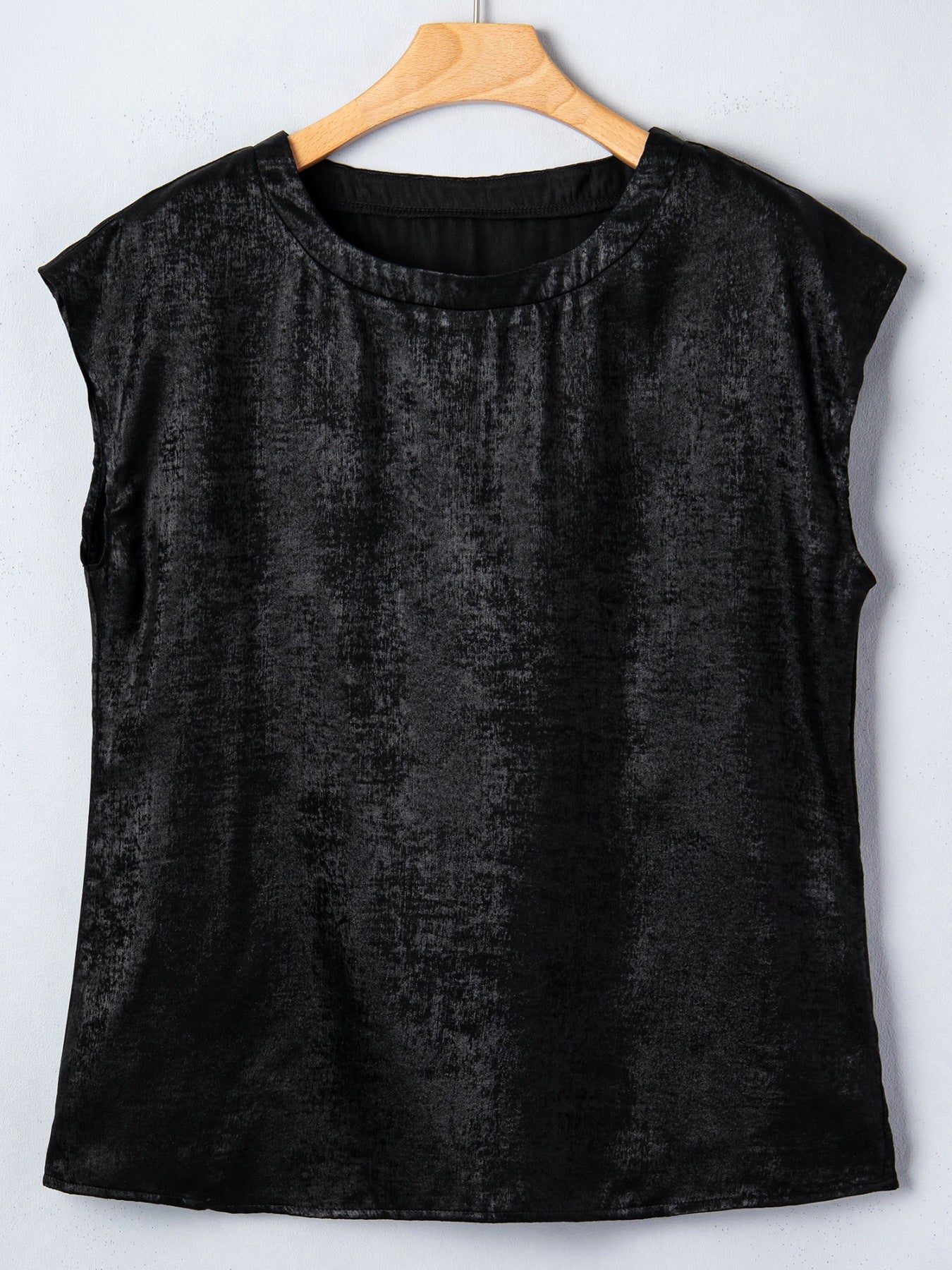 Metallic Round Neck Cap Sleeve Tee