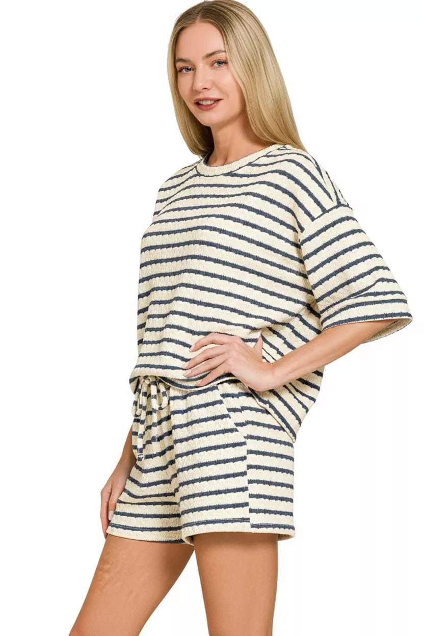 Zenana Striped Short Sleeve Tee & Shorts Set