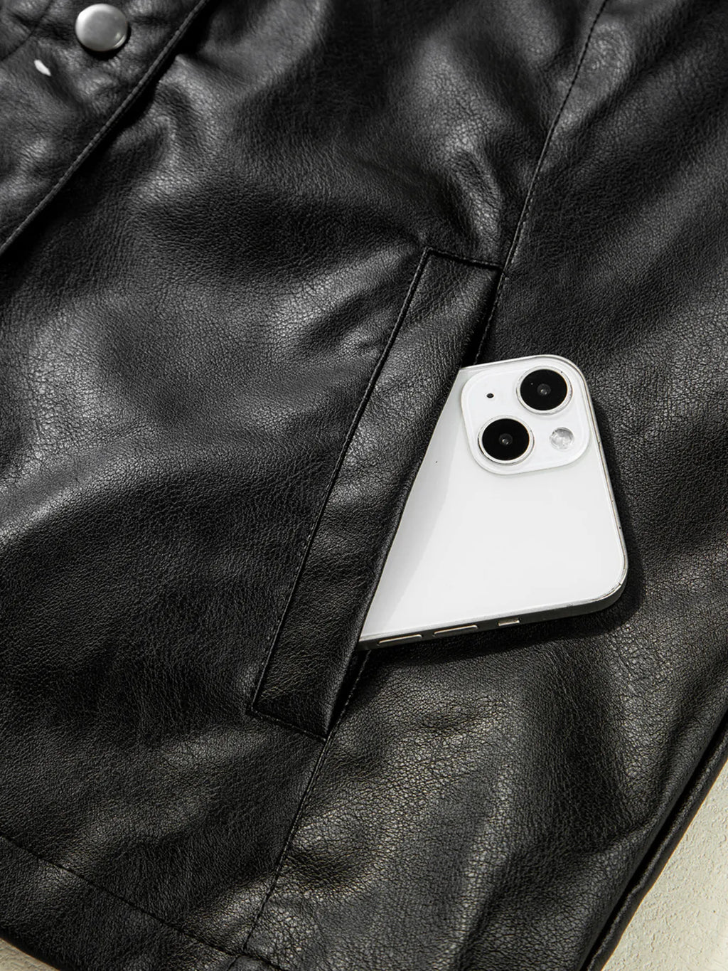 Faux Leather Buttoned Front Boxy Jacket