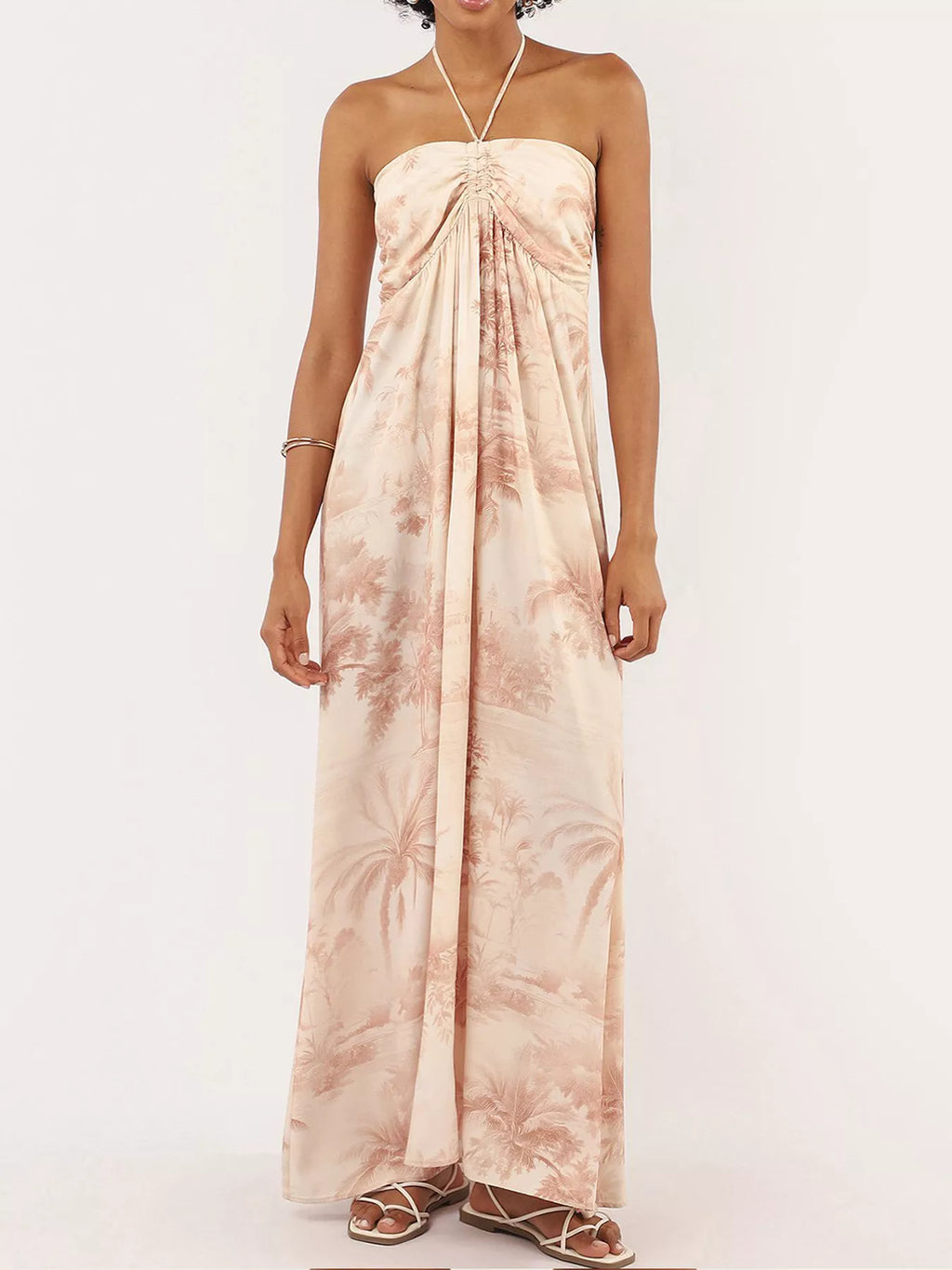 Tropical Print Halter Neck Maxi Dress