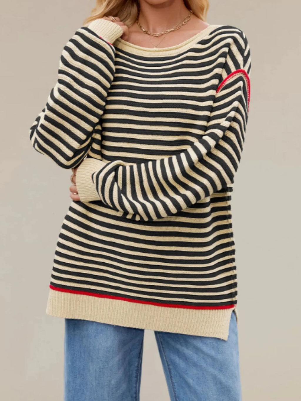 Slit Striped Oversized Sweater