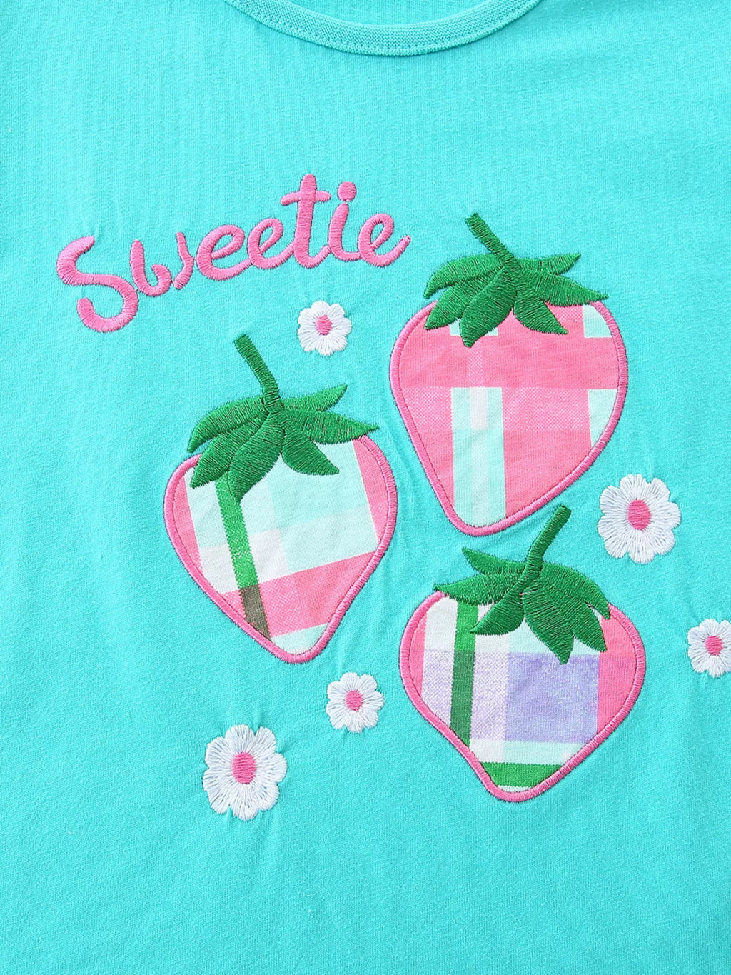 Children's Strawberry Embroidered Top and Shorts Set