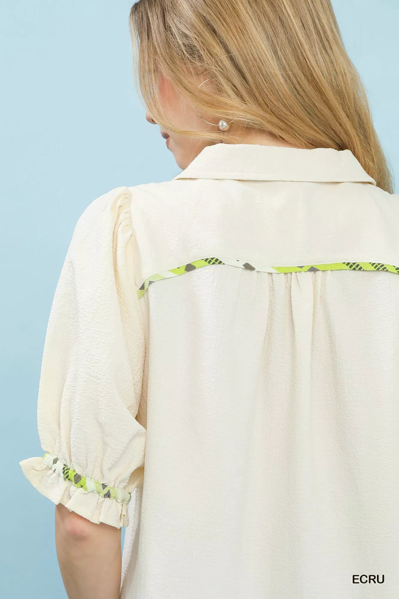Umgee Scalloped Trim Blouse with Puff Sleeves