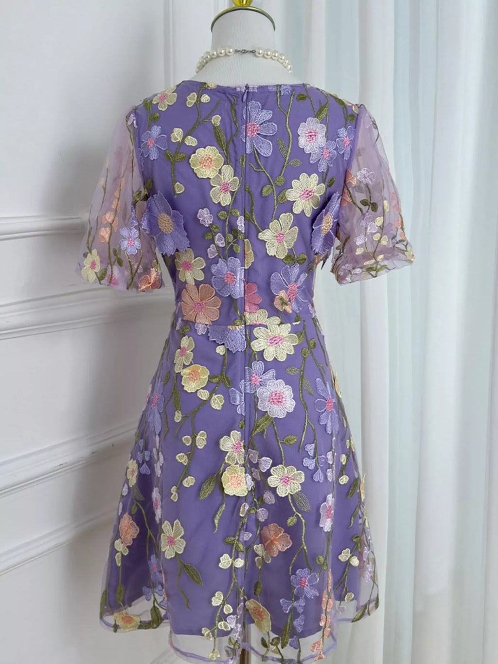 Plus Size Embroidered Floral V-Neck Mini Dress