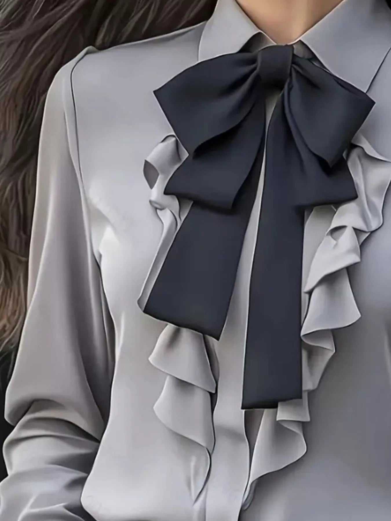 Ruffled Tie Front Long Sleeve Blouse