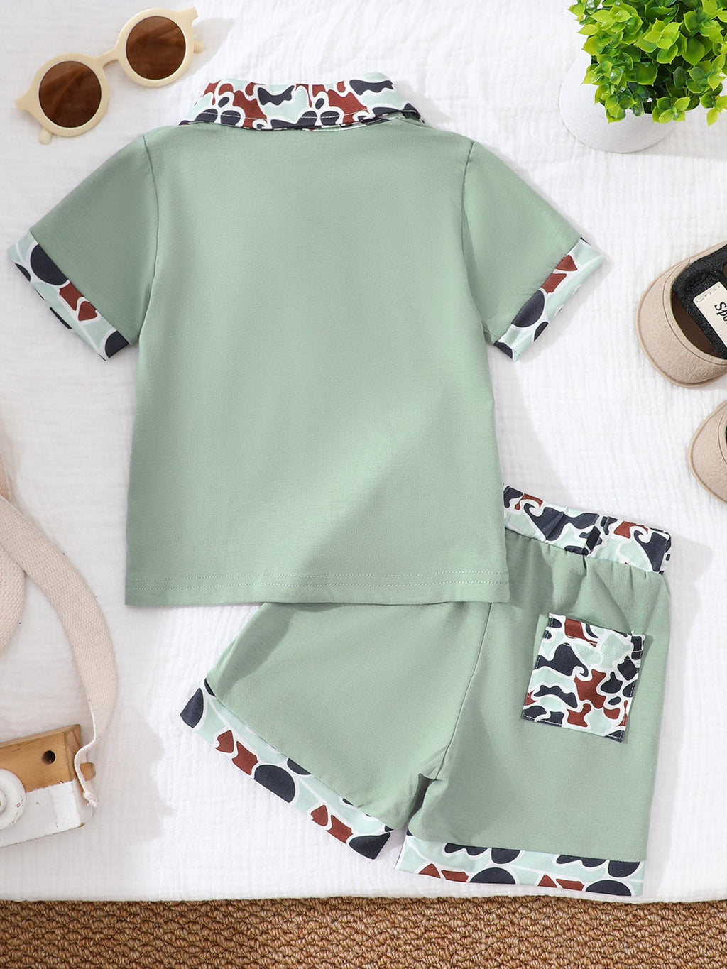Children's Button Detail Polo Shirt & Shorts Set