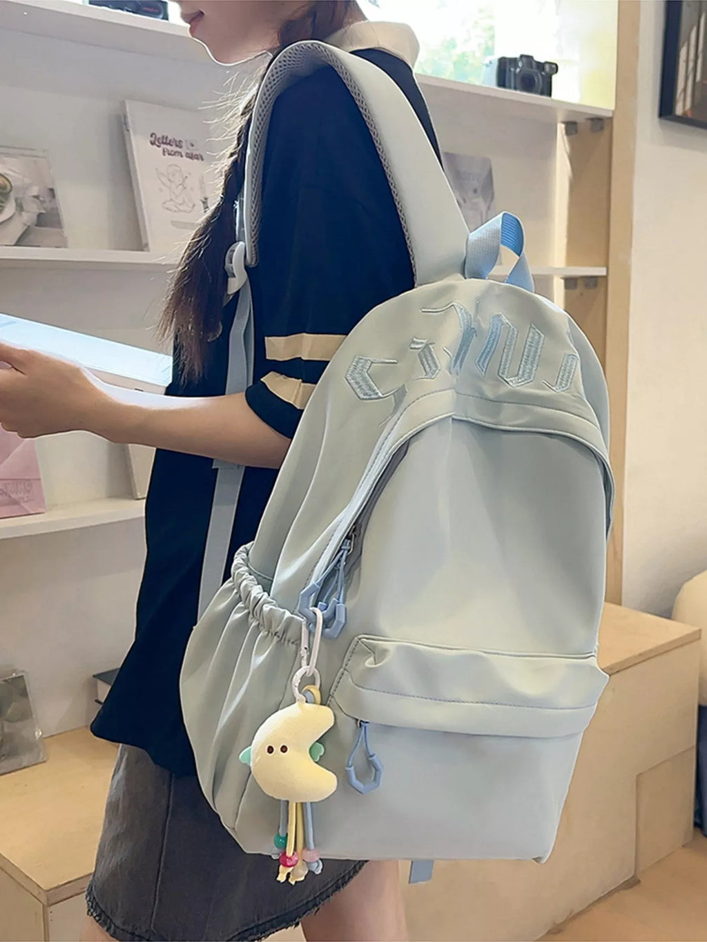 Embroidered Letter Backpack Bag