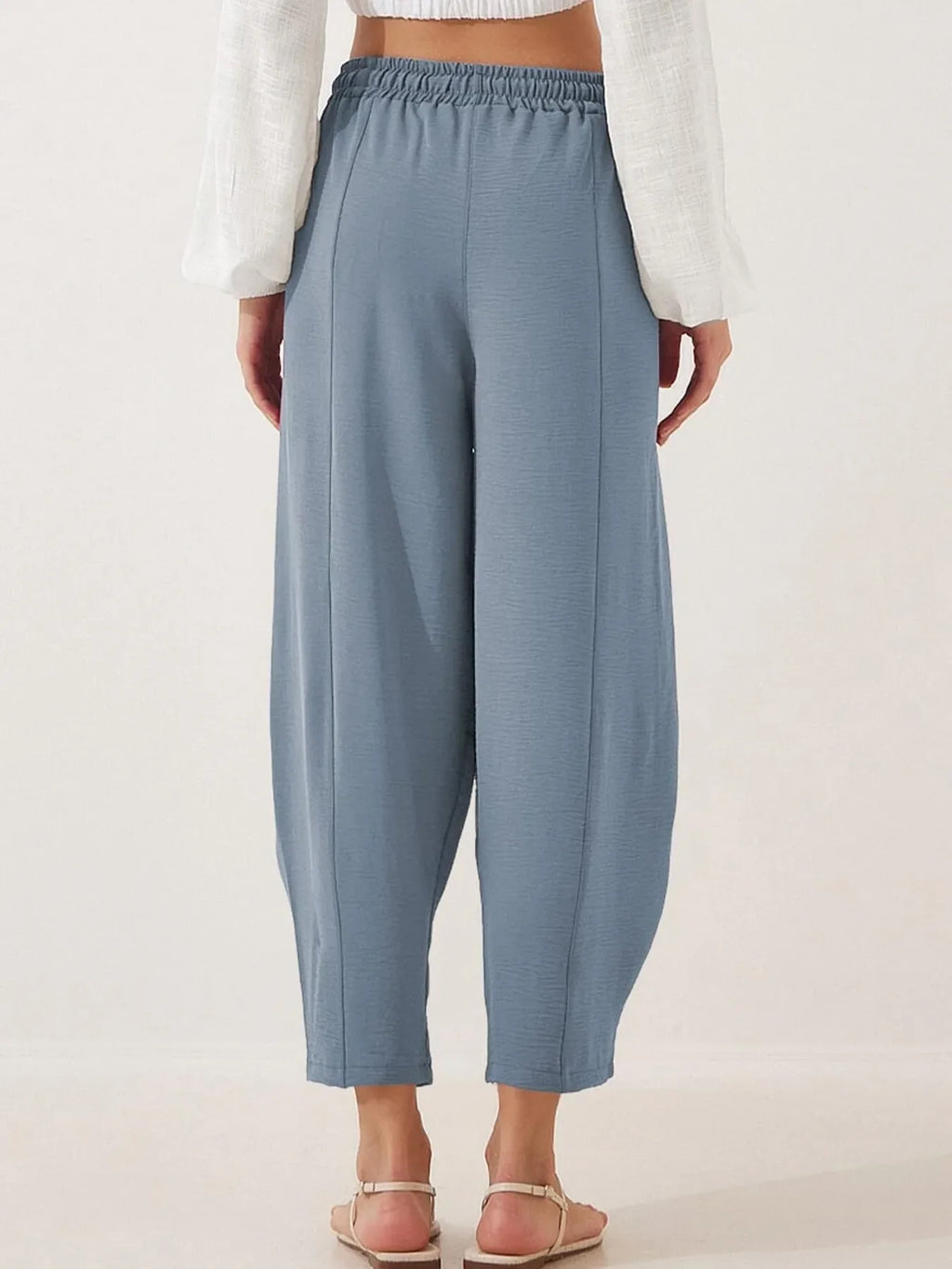 Full Size Drawstring Wide Leg Cropped Pants Plus Size