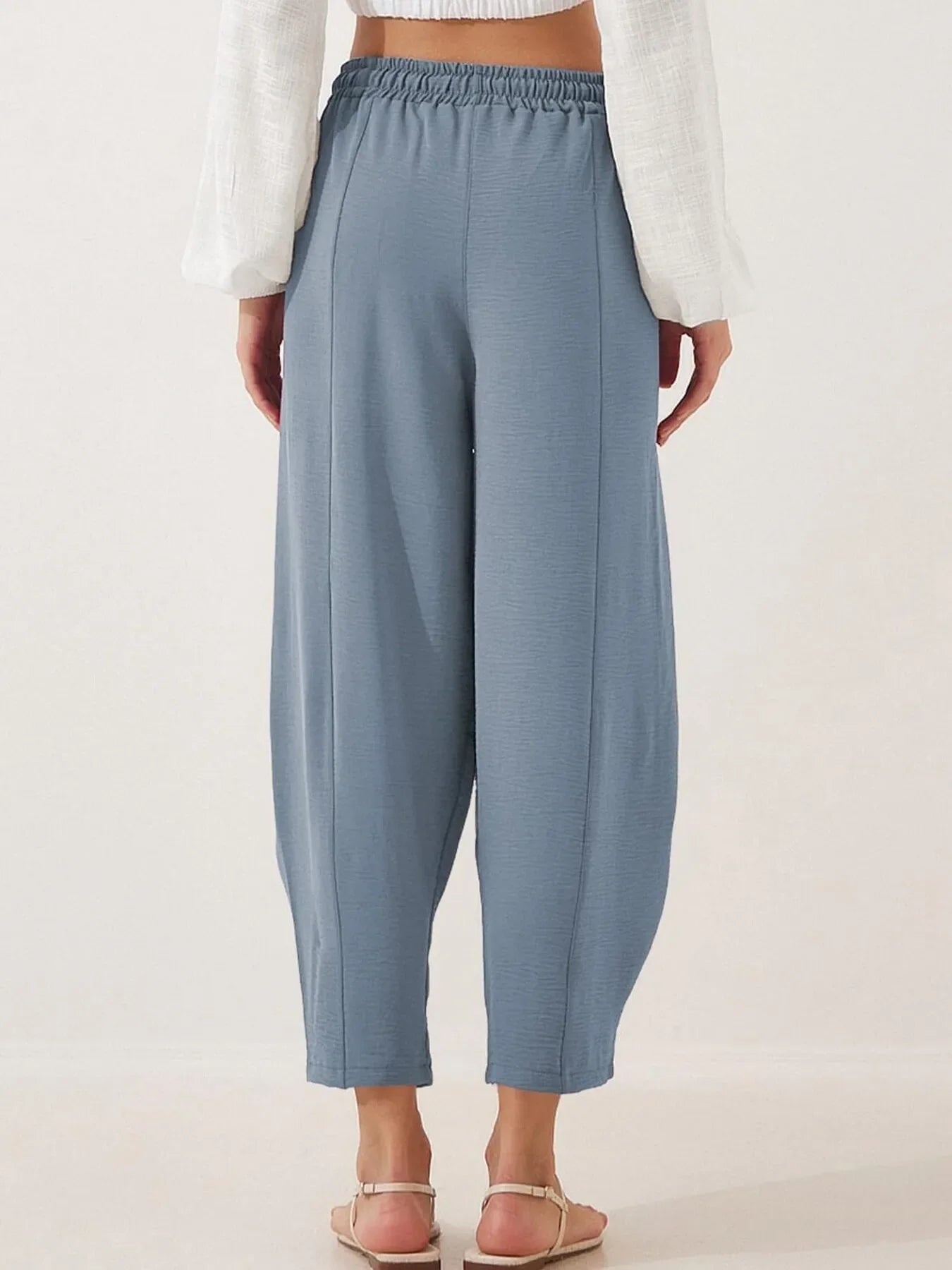 Full Size Drawstring Wide Leg Cropped Pants Plus Size