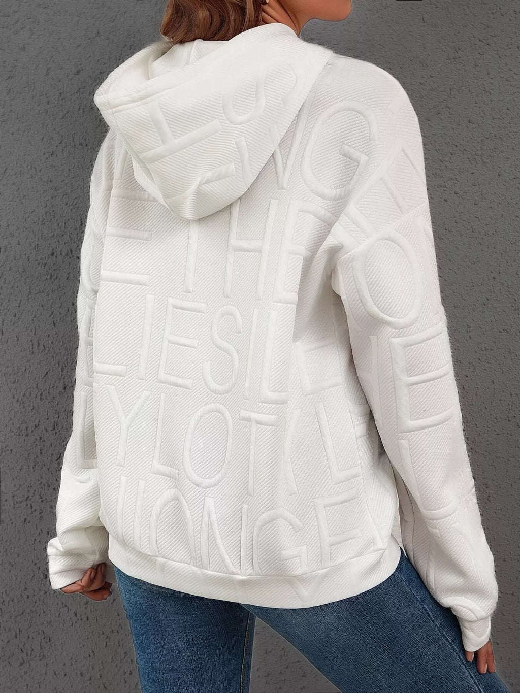 Full Size Textured Embossed Long Sleeve Hoodie Plus Size