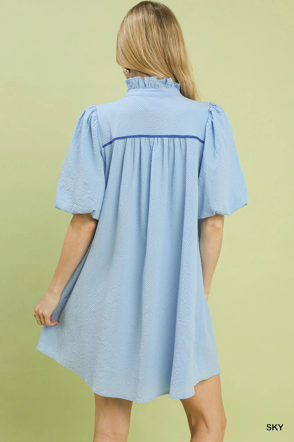 Umgee Seersucker Puff Sleeve Dress