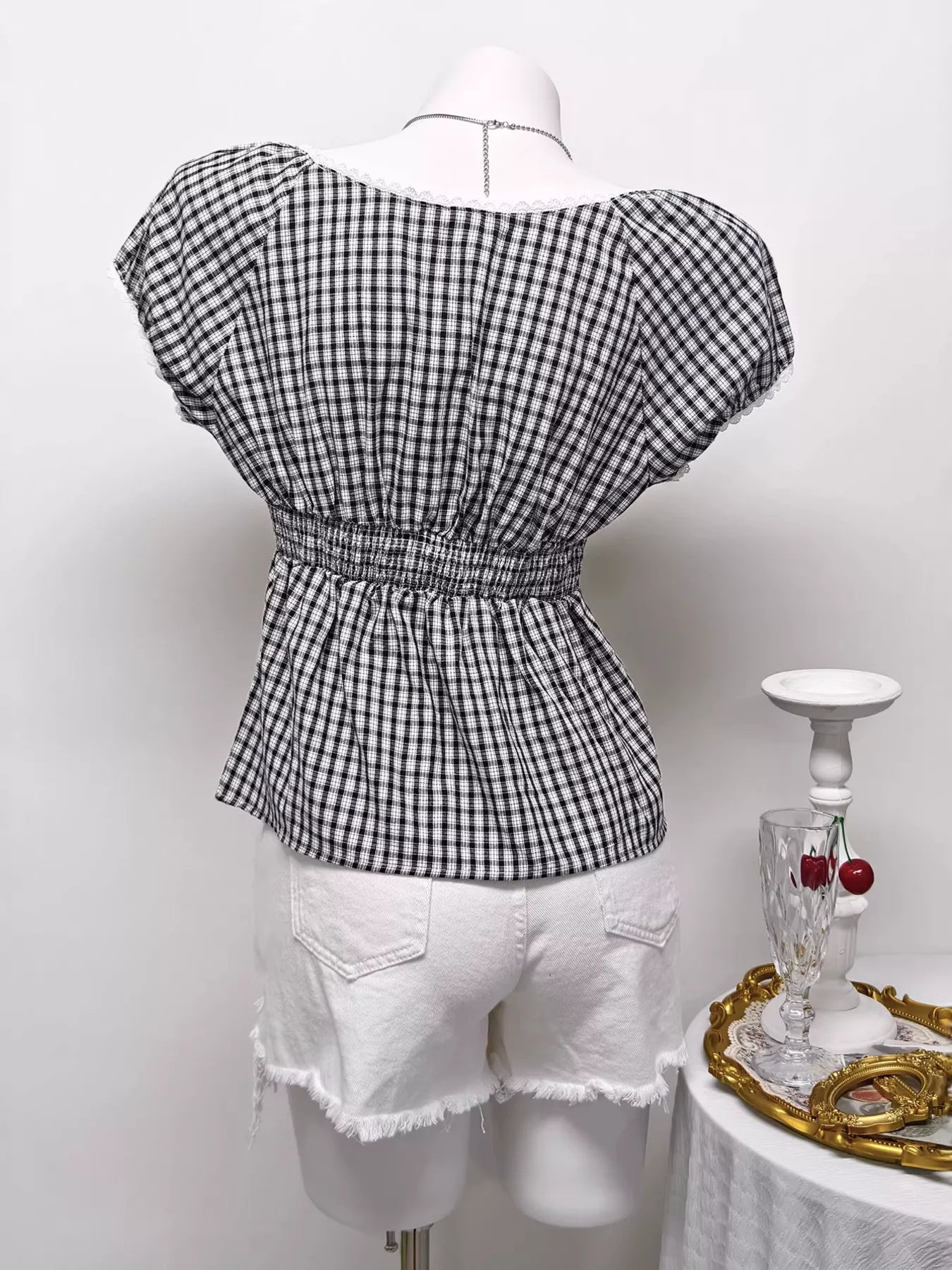 Plaid Short Sleeve Blouse