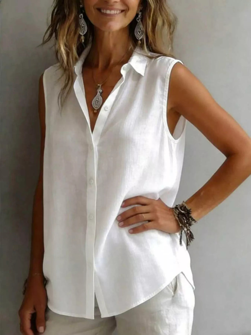 Sleeveless Button-Down Shirt