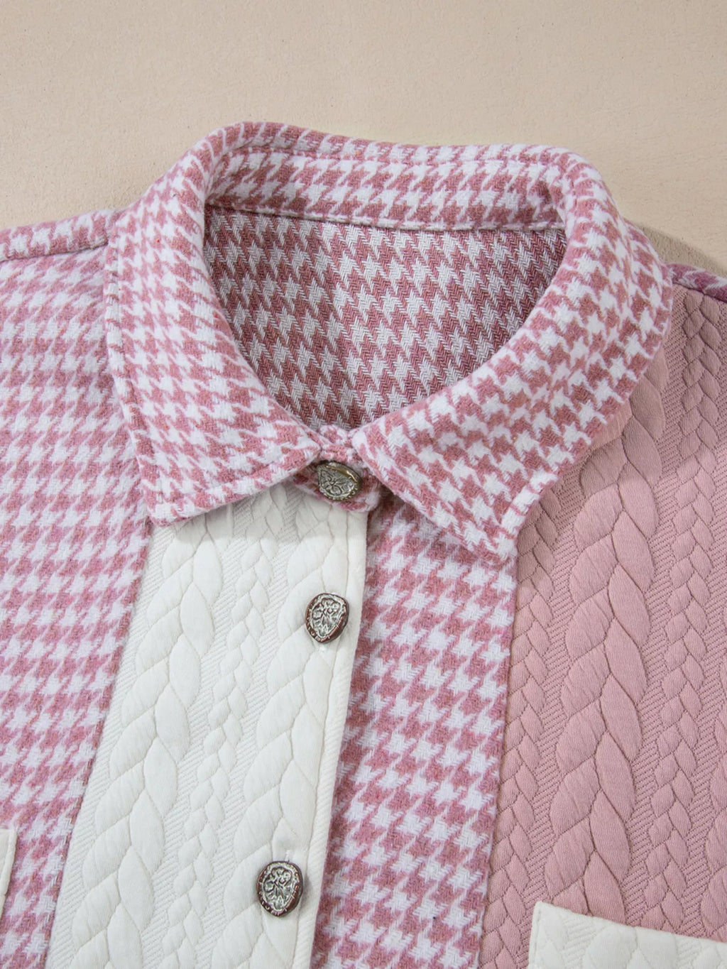 Button Down  Houndstooth Color Block Shacket