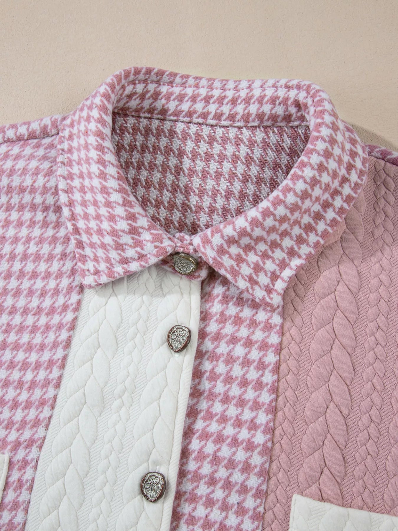 Button Down  Houndstooth Color Block Shacket