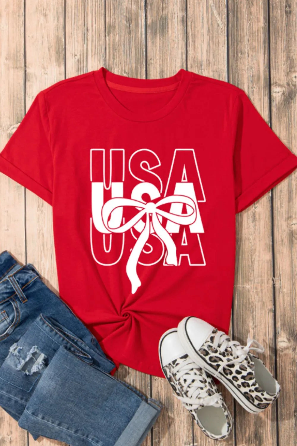 Patriotic USA Bow Graphic T-Shirt