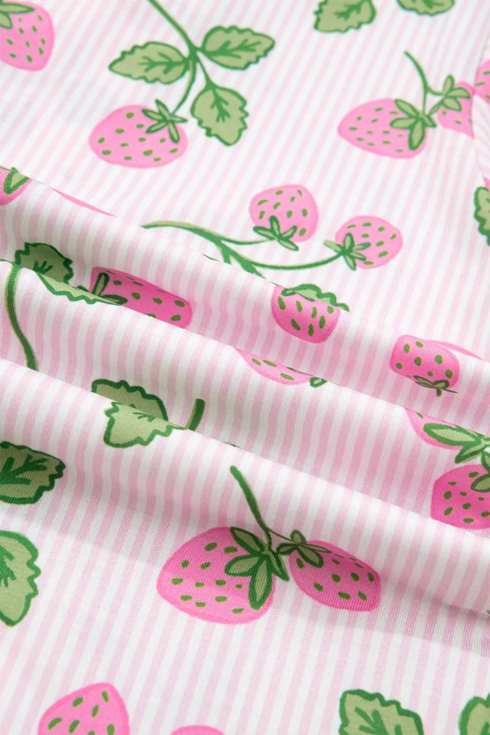 Striped Strawberry Print Lapel Shirt Drawstring Shorts 2pcs Pajama Set