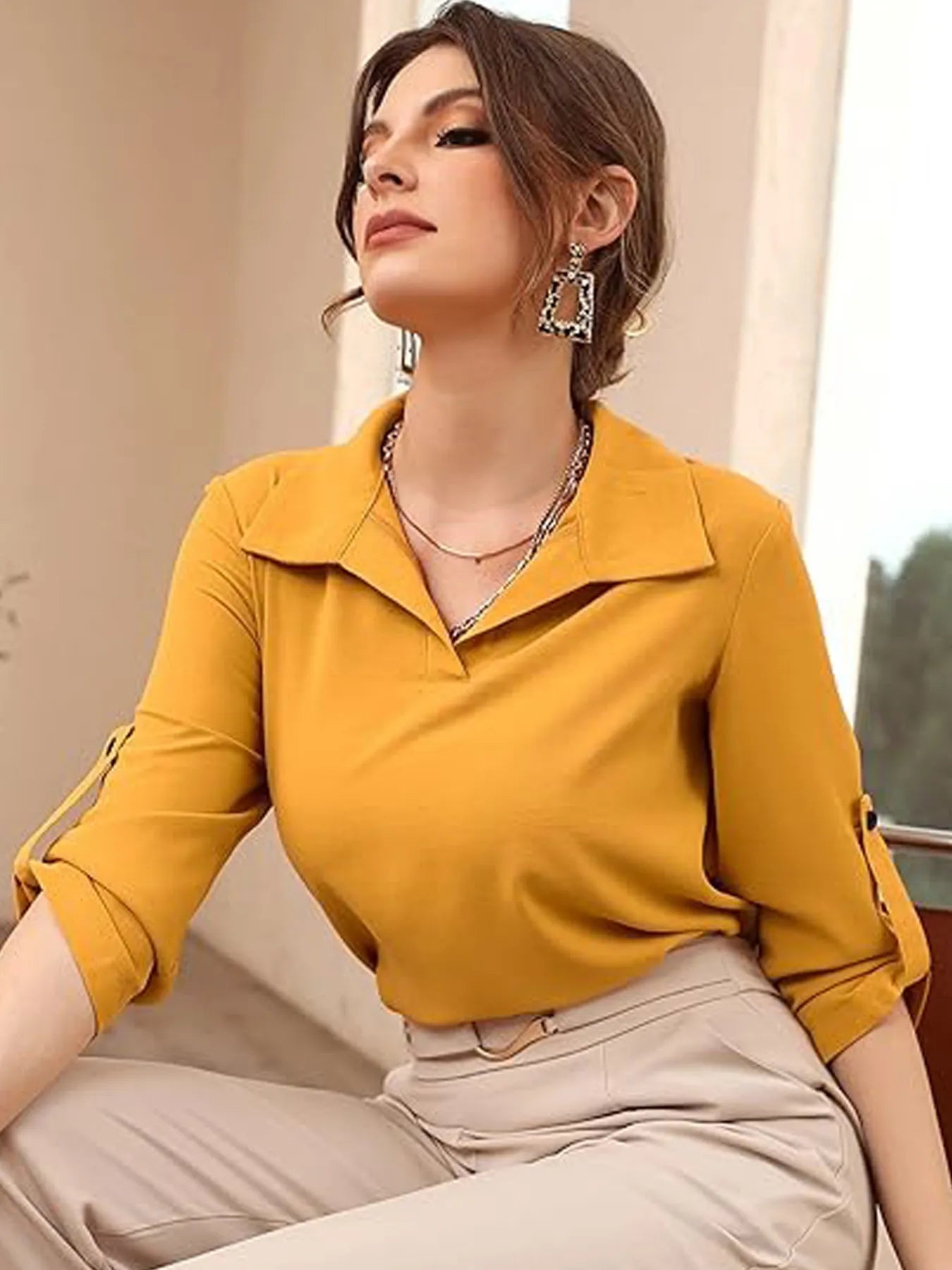 Collared Neck Half Sleeve Blouse