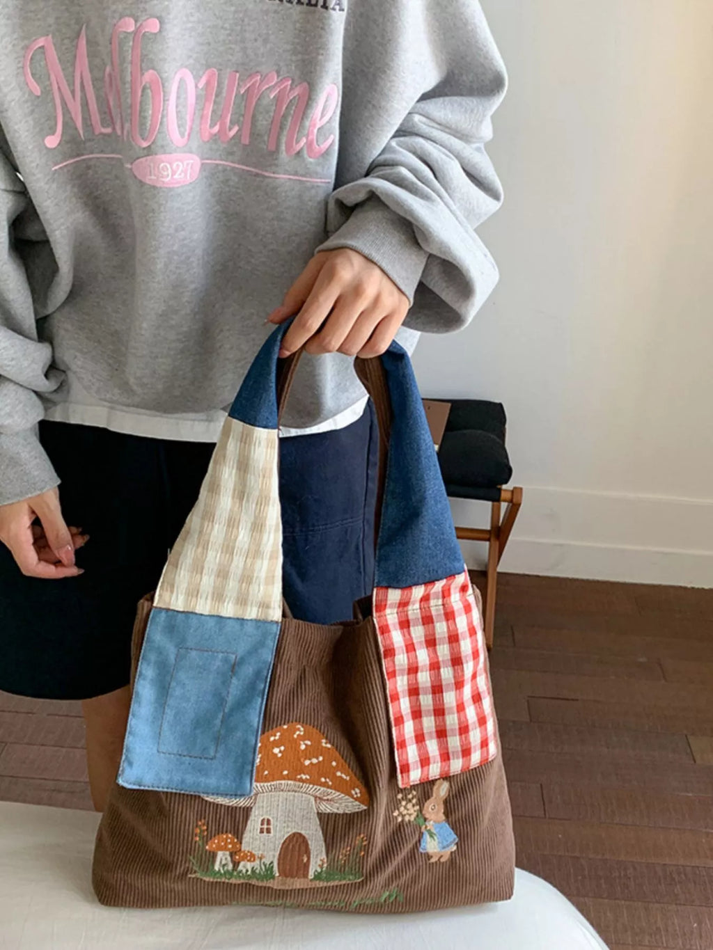 Mushroom Corduroy Tote Bag