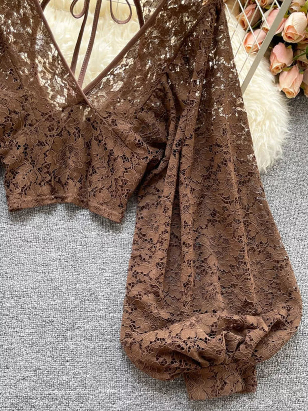 Lace Tie Back Long Sleeve Top