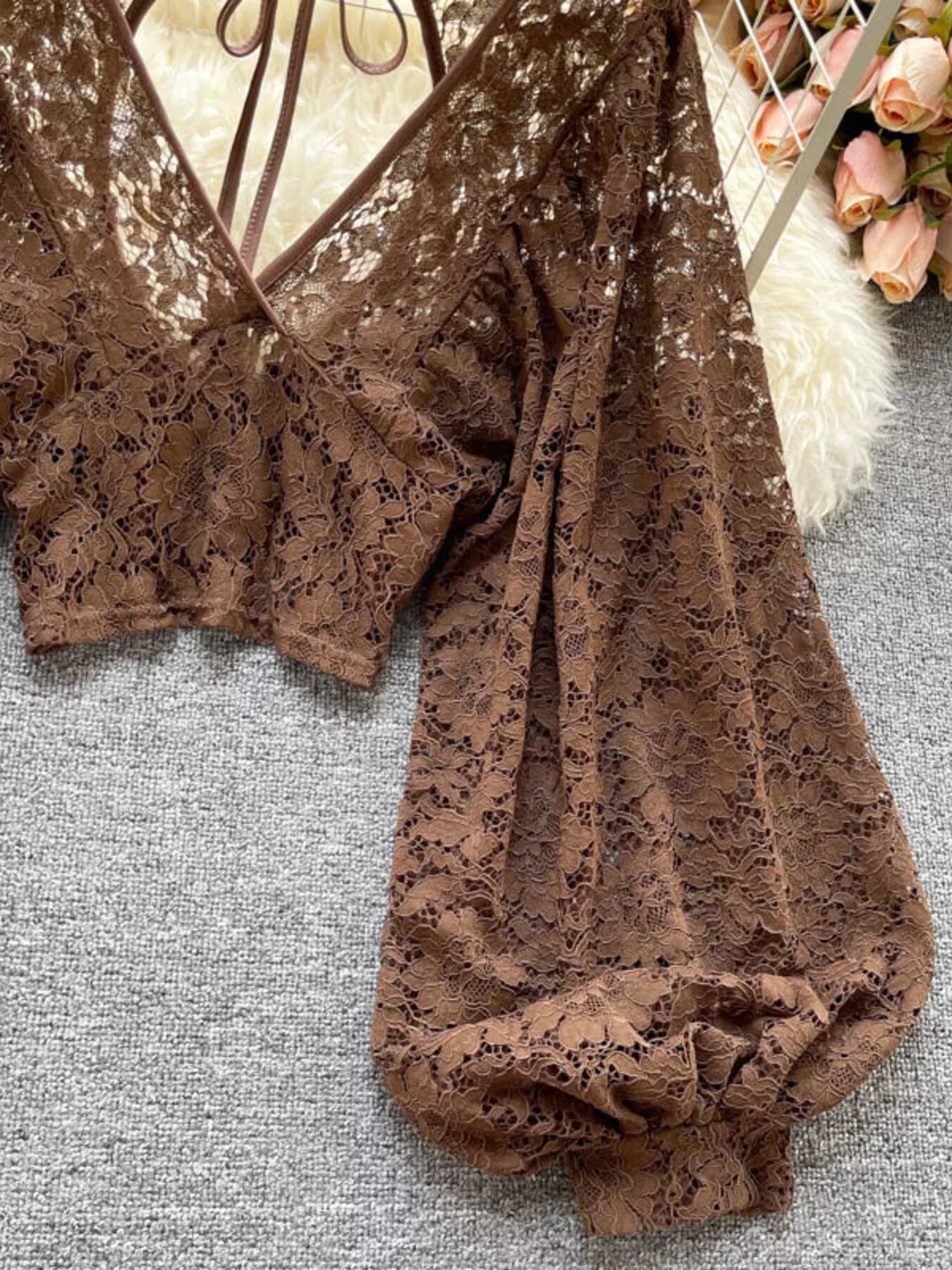 Lace Tie Back Long Sleeve Top