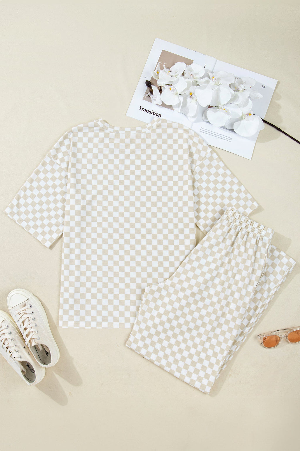 Checker Short Sleeve Tee & Pants Lounge Set