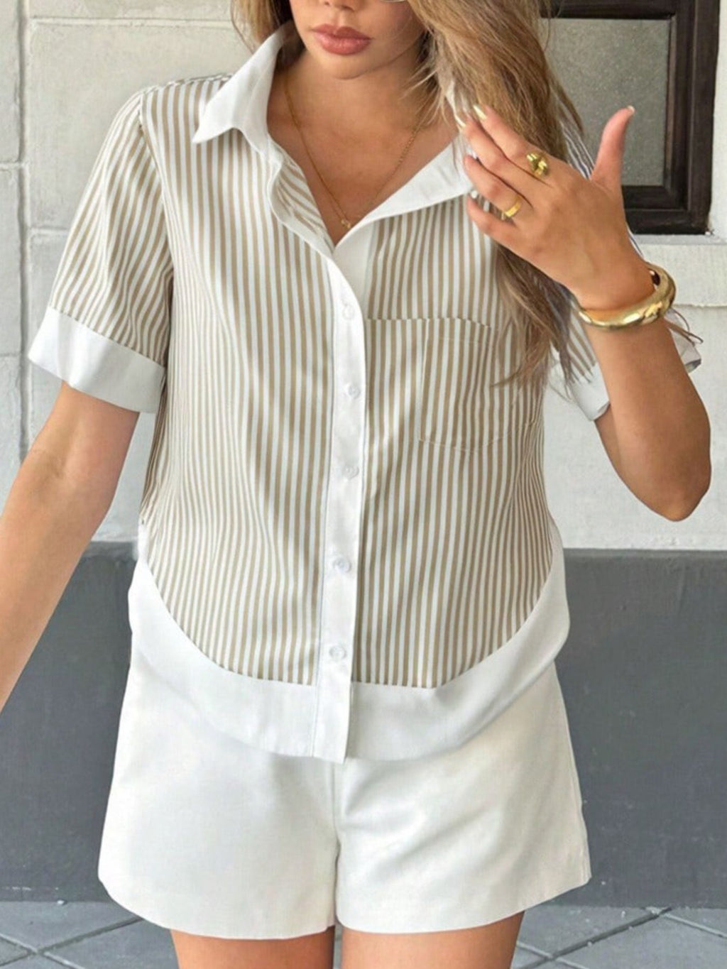 Striped Button-Down Short Sleeve Shirt
