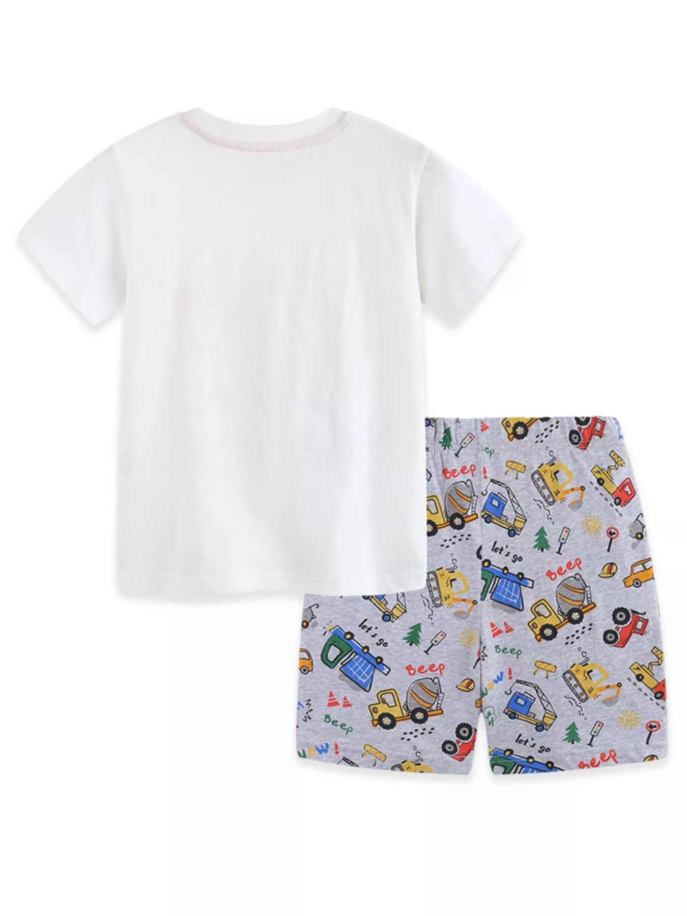 Children's Cartoon Car Print Short Sleeve Tee and Shorts Set