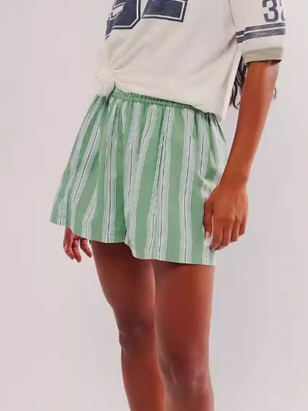 Striped Elastic Waist Casual Shorts