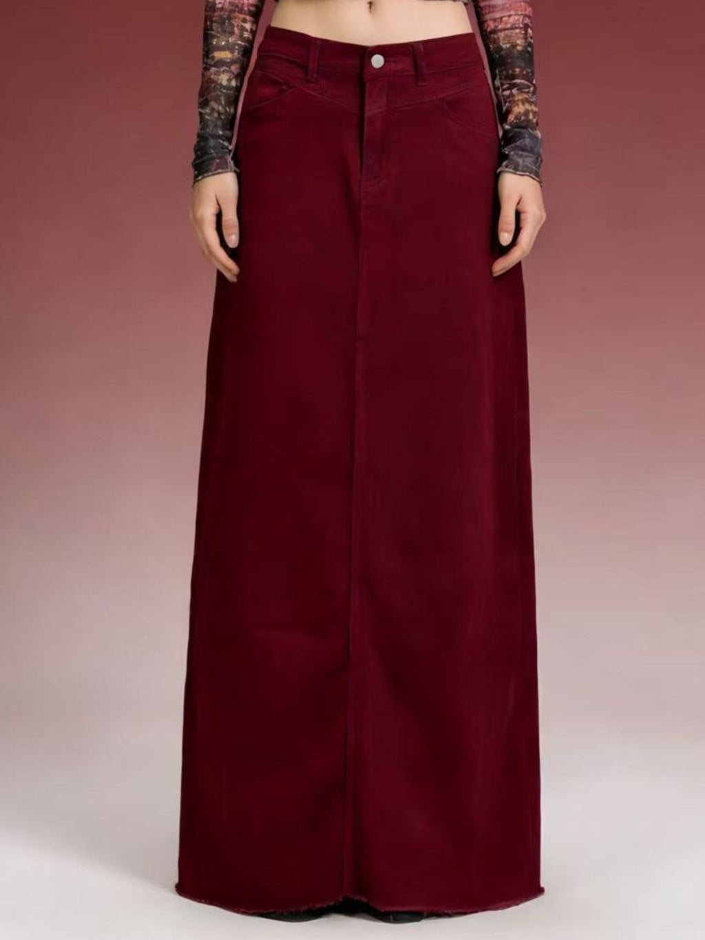 Raw Hem Maxi Denim Skirt