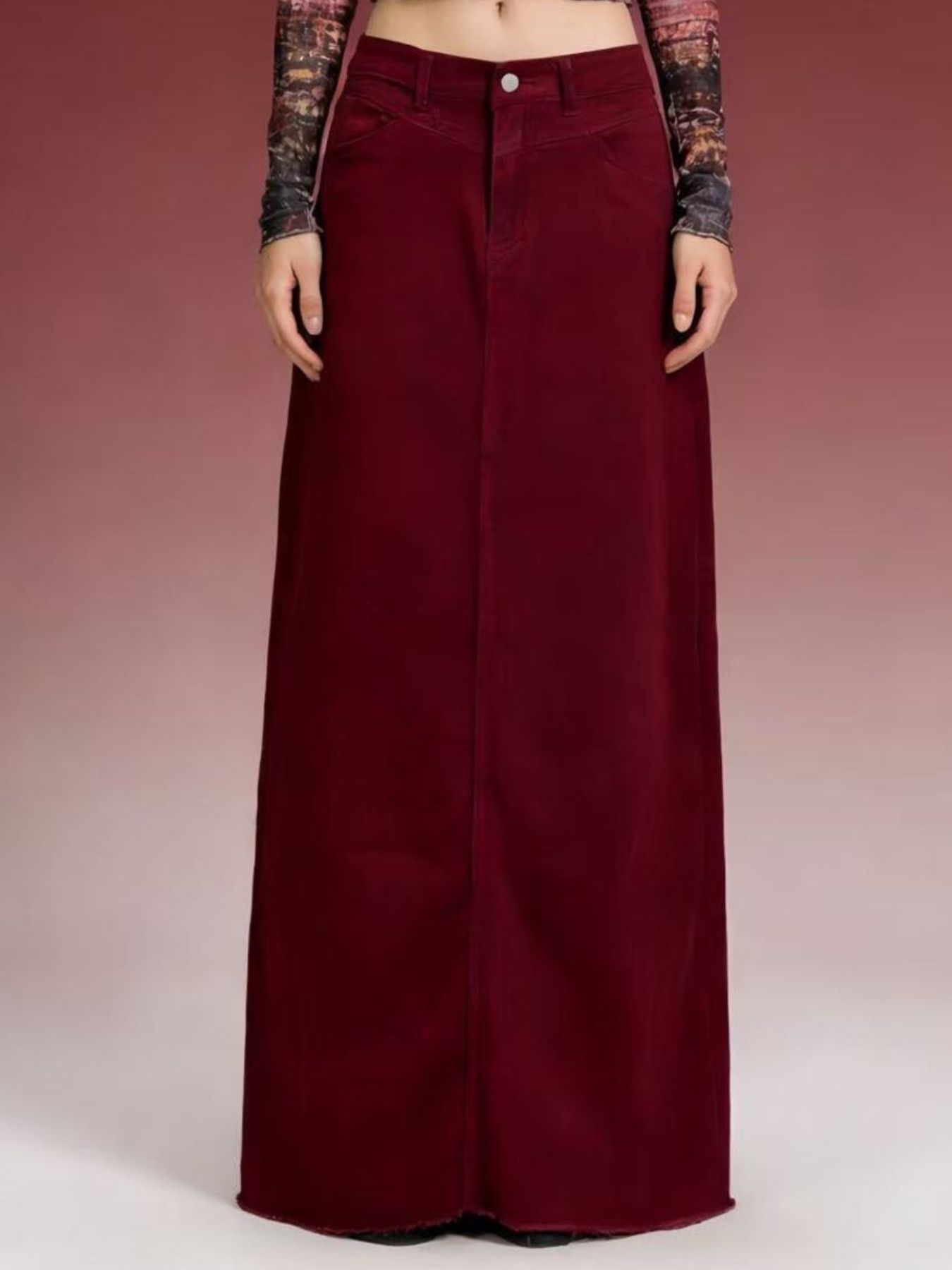 Raw Hem Maxi Denim Skirt