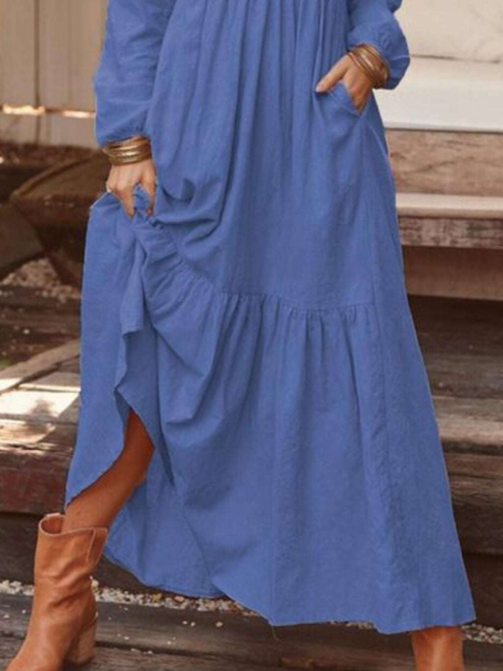 Full Size V-Neck Long Sleeve Tiered Maxi Dress Plus Size