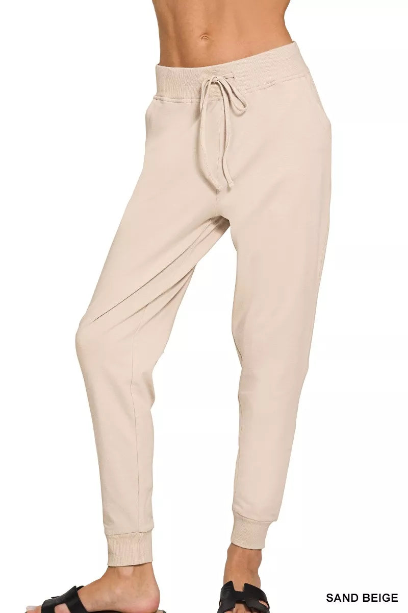 Zenana Drawstring Cotton Joggers with Pockets