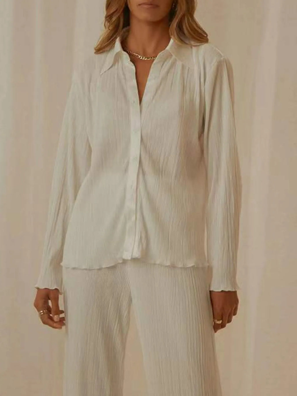 Button Up Long Sleeve Top and Pants Set