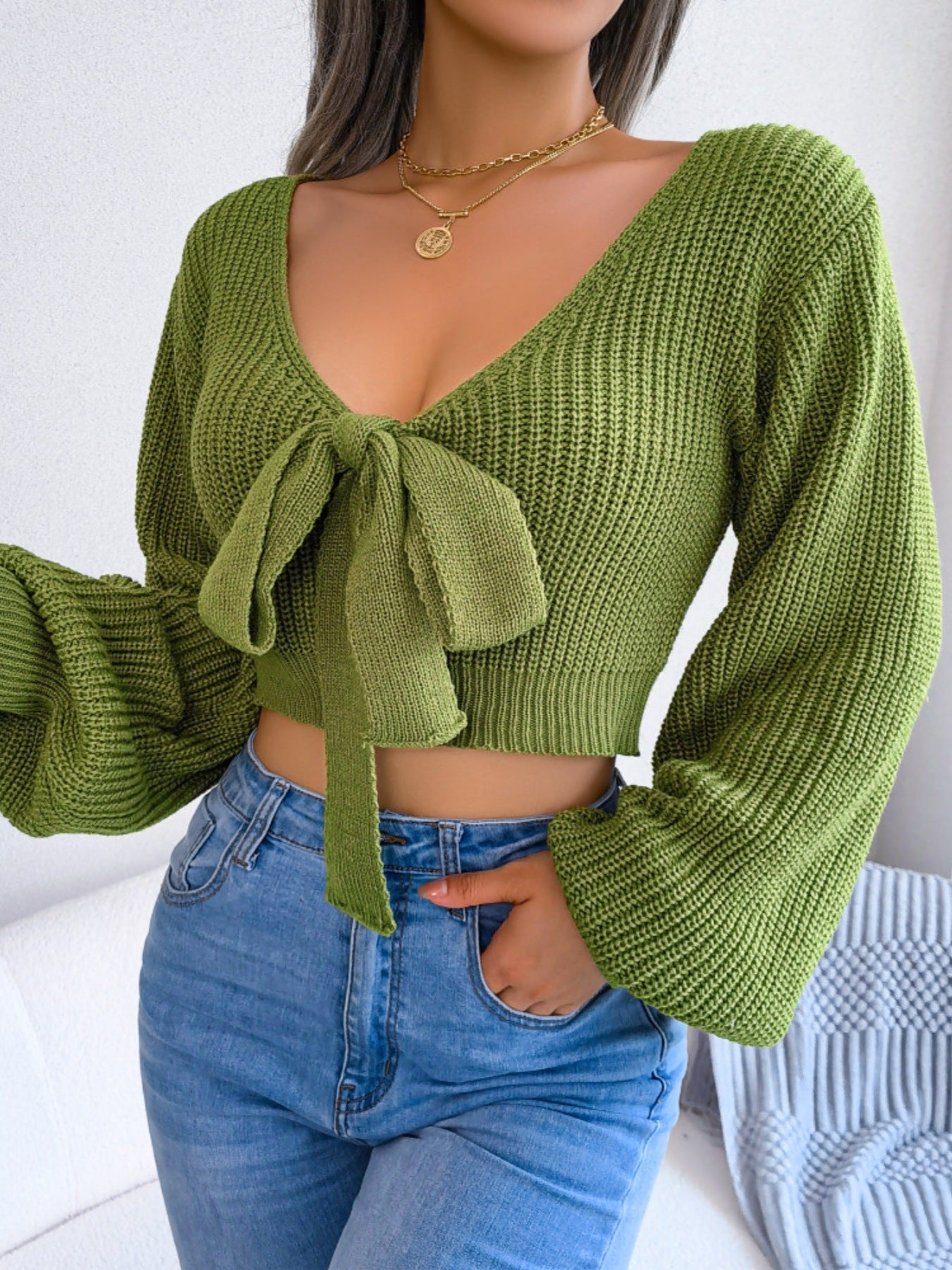 Tie-Front Cropped Sweater