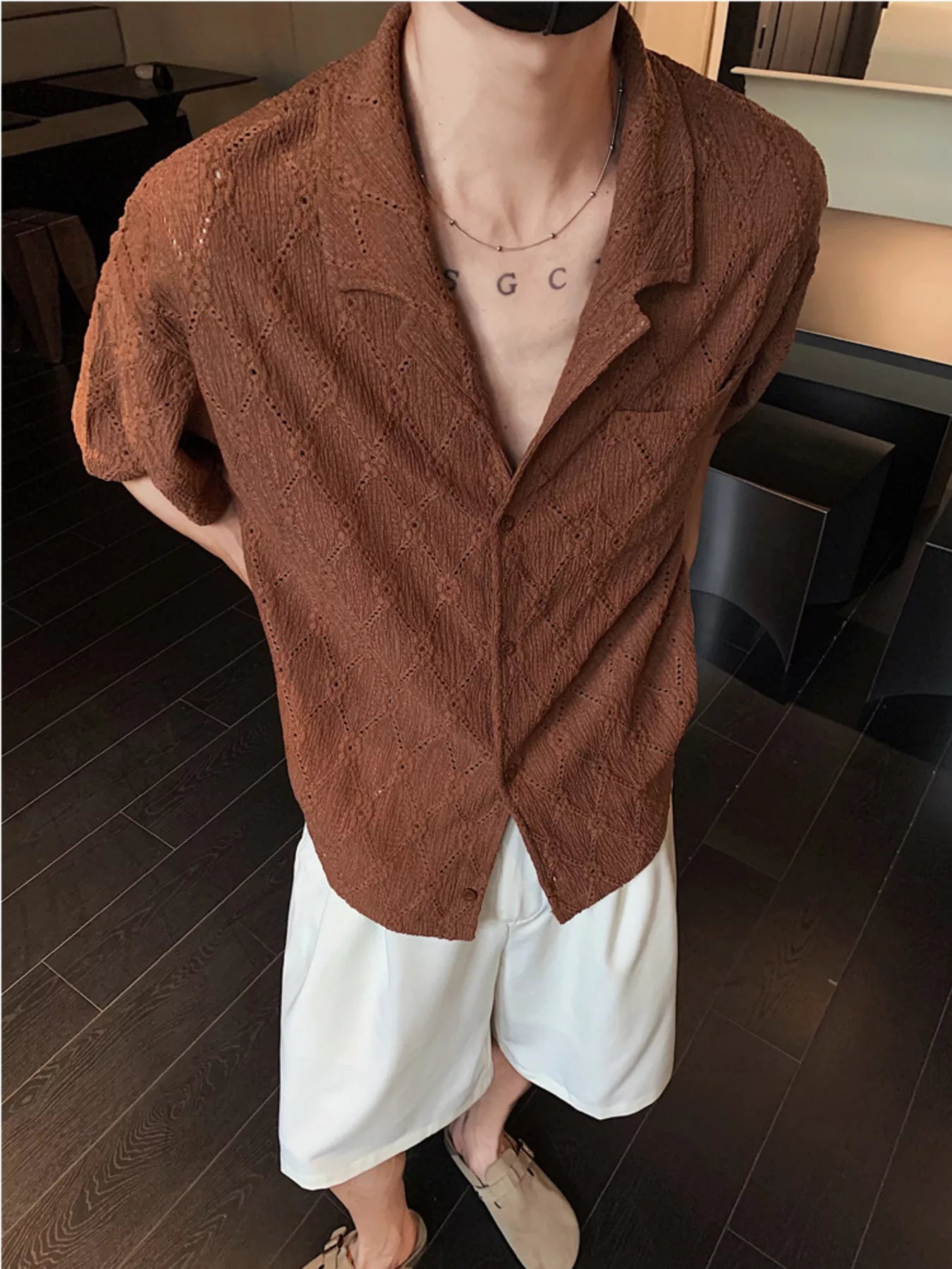 Men's Plus Size Textured Knit Short-Sleeve Shirt