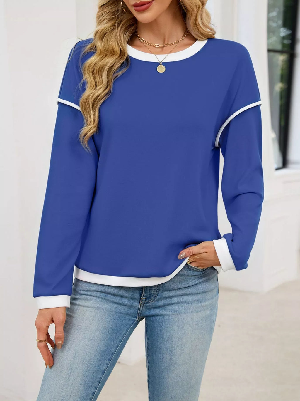 Contrast Trim Long Sleeve Sweatshirt