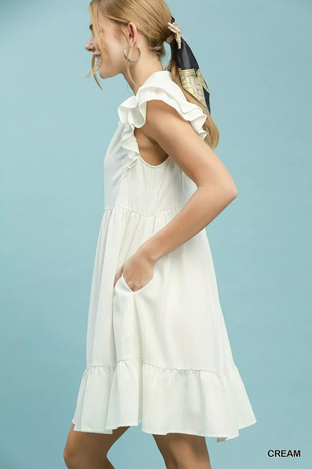 Umgee Ruffle Sleeve Babydoll Dress