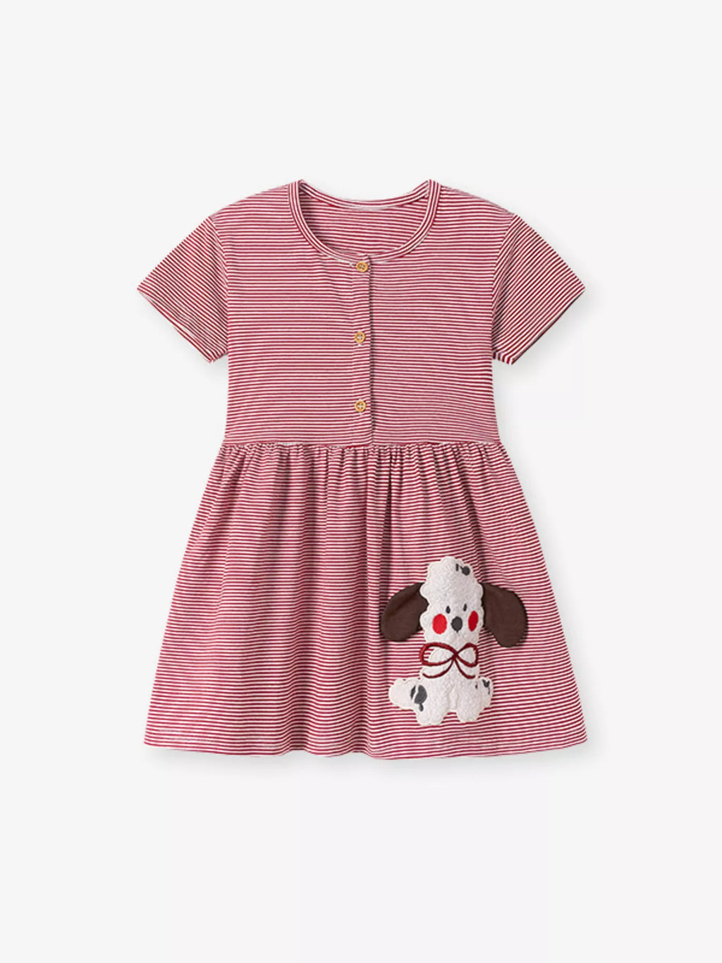 Children's Striped Puppy Short Sleeve Casual Dress
