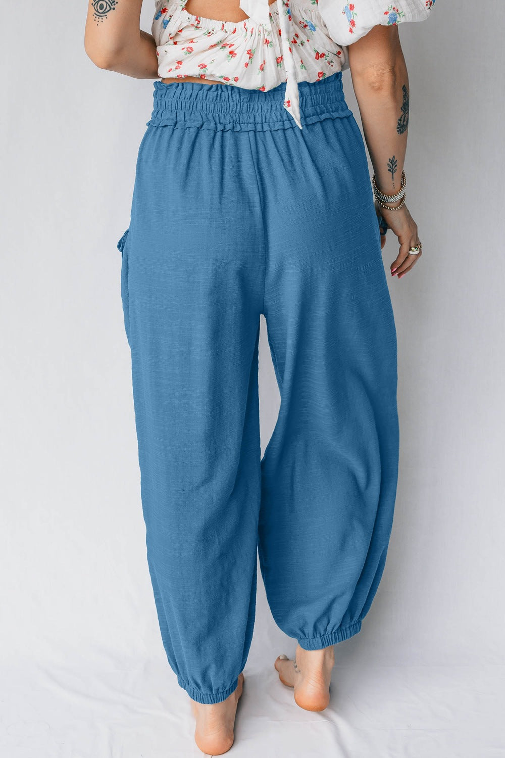 Smocked Waist Casual Jogger Style Pants
